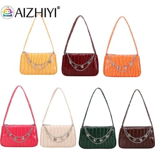 Retro Shoulder Underarm Bags Stylish Butterfly Chain PU Leather Alligator Pattern Mini Purse Female Handbags