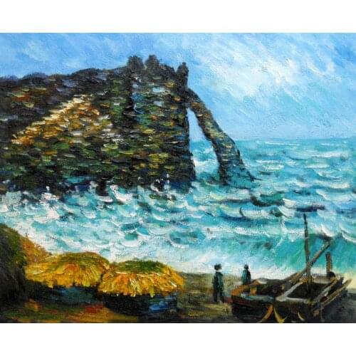 High Quality, Claude Monet Seascape Painting, Rough Sea at Etretat, Landscape Oil on Canvas, Wall Decorative Art