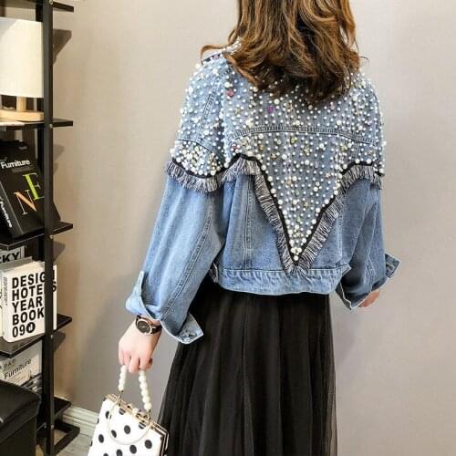 Women Autumn Fashion Denim Jacket Women Pears Jeans Coats And Jackets Streetwear Tassel Jackets Y719
