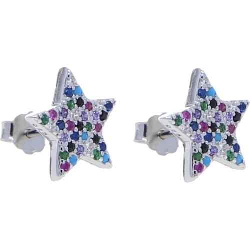 2021 Fashion Earring With Rainbow Colorful cz paved star stud earring for women lady wedding jewelry wholesale