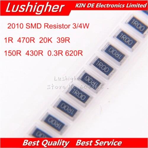 100PCS 2010 SMD Resistor 3/4W 1% 1R 150R 470R 39R R30 20K 620R 430R 1 Ohm 1ohm 1R00 1R0 150 470 39 0.3 20000 620 430 Ohm