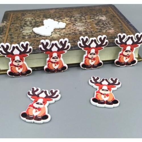 100pcs Christmas Reindeer 2 Holes Wooden Sewing Buttons Scrapbooking Craft DIY 35mm