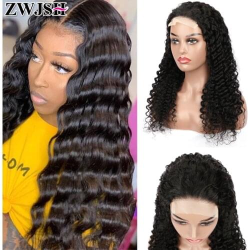 Zwjsh13x4 Deep Wave Frontal Wig Malaysain Deep Wave Curly Hair Lace Front Wig Human Hair Wigs for Women Pre Plucked Remy Hair