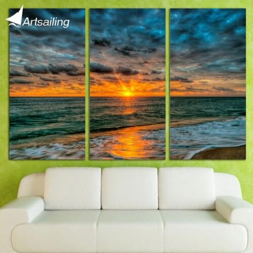3 Panels Canvas Art Great Sea Sunsets Coast Home Decor Wall Art Painting Canvas Prints Pictures for Living Room Poster XA1128C