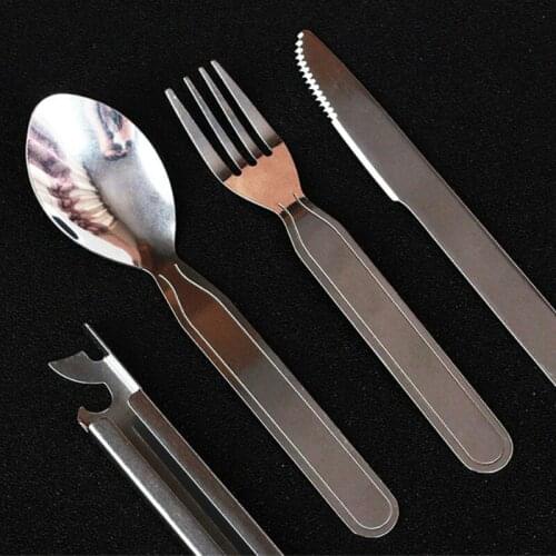 4 Pcs/set Camping Stainless Steel Cutlery Multi-function Knife Fork Meal Spoon Cooker Outdoor Portable Tableware