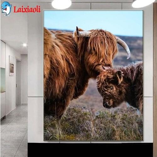 Diamond embroidery Highland Cow Cattle Wall Scotland Art Diamond Painting Cross Stitch Scandinavian Wall Picture for Living Room