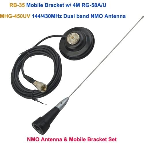 Nagoya NMO Antenna dual Band 144/430MHZ NMO mobile antenna MHG-450UV & NMO Mobile Bracket RB-35 NMO Magnetic Mount Set