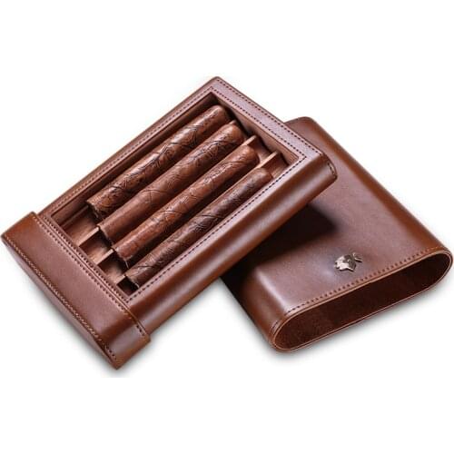 Cigar case portable cow leather cedar wood cigar moisturizing case cigar holster CF-0413-0416