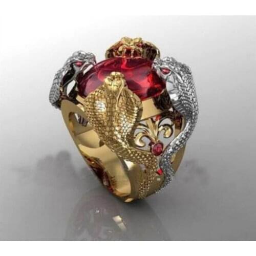 Treasure Cobra Guard Design Ring Personal Jewelry Luxury Double Color Big Crytsal Setting Plus Size Domineering Accessories