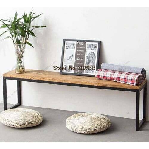 American LOFT long stool retro wrought iron bench solid wood porch seat stool shoe replacement stool rest stool TV cabinet