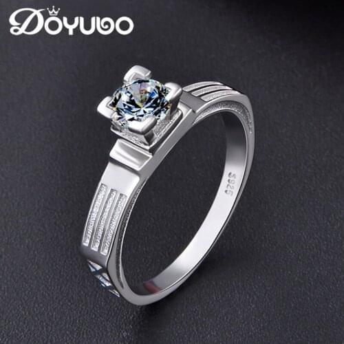 DOYUBO Antique Womens Sterling Silver Wedding Ring Luxury Lady Four Claw White Cubic Zirconia Square Ring Silver Jewelry VB282
