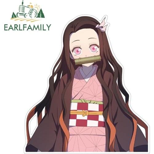 EARLFAMILY 13cm x 11.7cm for Demon Slayer Kamado Nezuko Car Stickers Waterproof Scratch-Proof Decals Helmet Laptop Decor