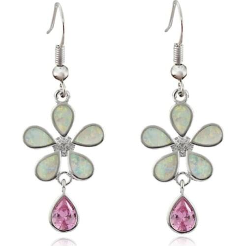 Hot Sale White Fire Opal Pink Stones Women Silver Plated Earrings OE294