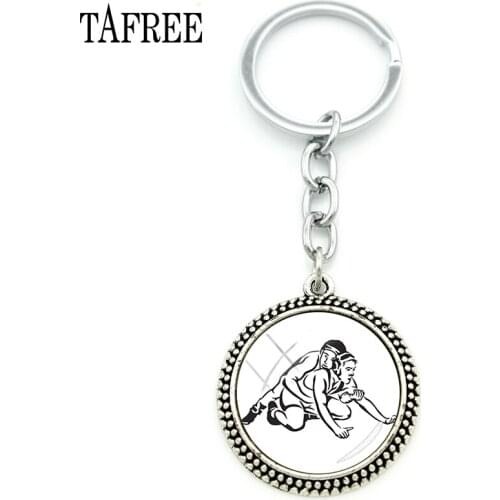 TAFREE Exquisite Wrestling Round key chain Wrestling art pattern Glass Cabochon Metal Pendant keyring friend girt jewelry WR37
