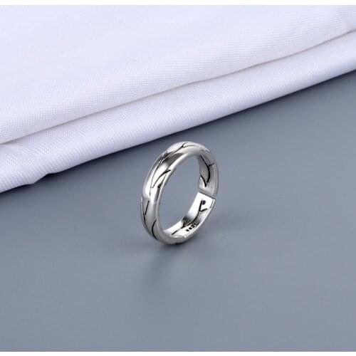 Vintage Ancient Silver Color Stone Crack Ring Personality Simple Adjustable Open Rings for Women Men Fashion Jewelry Gift