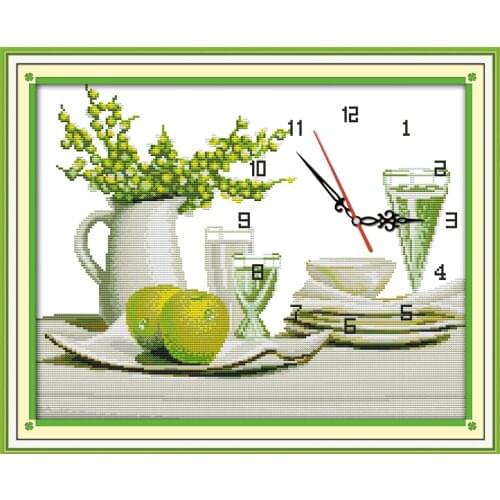 Cool summer cross stitch kit 14ct 11ct count print canvas wall clock stitching embroidery DIY handmade needlework