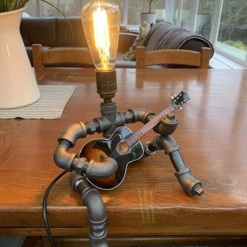 Steampunk Style Lamp Retro Water Pipe Atmosphere Led Night Light Creative Iron Tube Guitar Player Home Deco Industrial Lamp