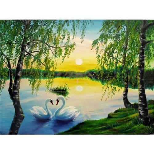 Swan landscape pattern 5D DIY full diamond cross stitch diamond mosaic home decoration