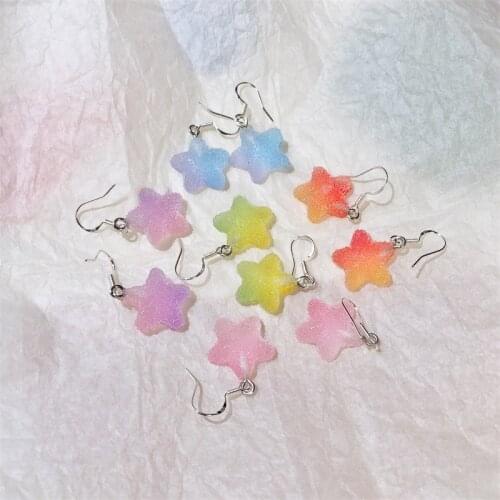 Cute Rainbow Gradient Star Earrings for Women Sweet Gummy Earrings Non-pierced Ear Clips Korean Fashion Girls Kids Gift New 2020