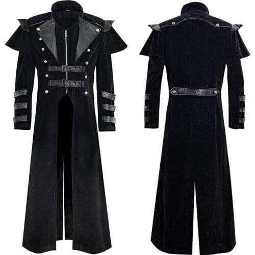 Medieval Mens Clothing Retro Coat Palace Banquet Outfit Zip Slit Long Windbreaker Vampire Trench Coat Halloween Cosplay Costume