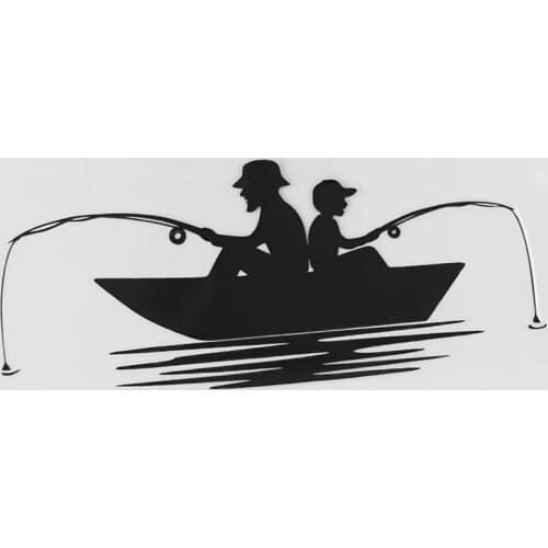 16.6CMX6.9CM Fisher with Son Fishing Boat Fisherman Decal Vinyl Car Sticker Black/Silver