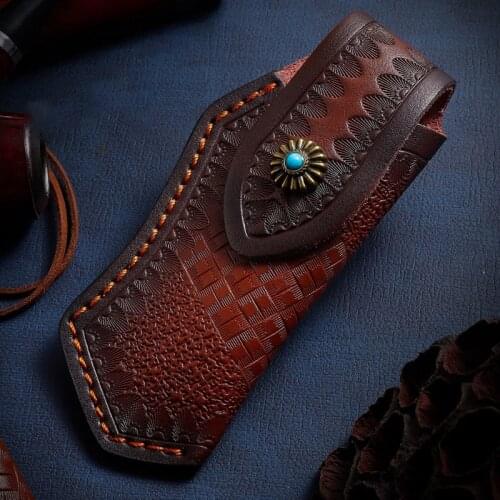 EDC First Layer Cowhide Knife Scabbard Folding Knife Leather Case Storage Outdoor Scabbard