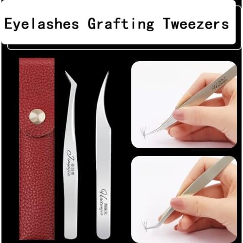 Stainless Steel Tweezers with Case Safe Anti-static Eyelashes Tweezer for 6D 9D Eyelash Extension Eyebrow Remover Makeup Tools