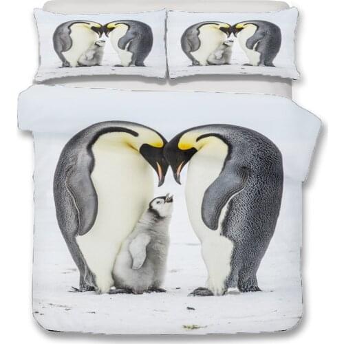 Penguin Family Cartoon Quilt Cover Children Gift Cotton Duvet Cover Set Bed Sheet Pillowcases Twin Full Double Queen Size
