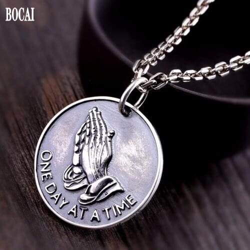BOCAI new solid S925 pure silver jewelry man and women pendant exquisite personality good luck prayer hand pendant