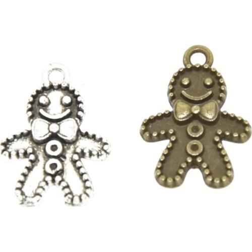 22pcs Alloy Metal Gingerbread Man Charms Christmas Pendant For DIY Jewelry Accessories