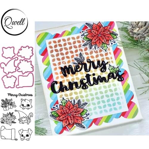 QWELL Critters Cat Pig Elf Heads Metal Cutting Dies Match Clear Silicone Stamps Sock Gift Box Holly Christmas Ornament DIY 2020