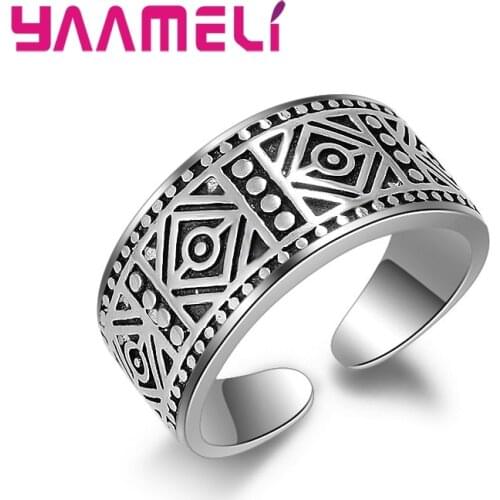 Retro Resizable Opening Adjustable Finger Ring for Men Women Vintage 925 Sterling Silver Carving Metal Bijoux Jewelry