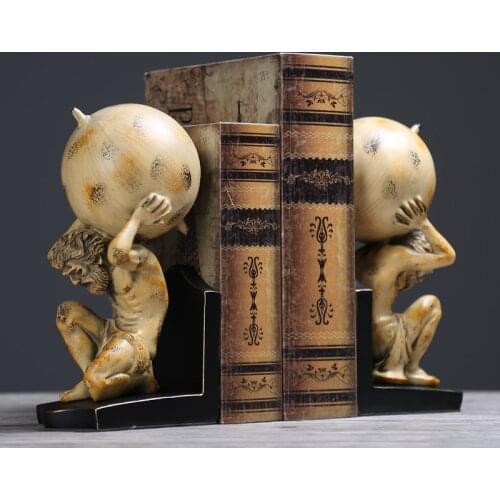 Resin Greek Figurine Statue, Atlas Titan Carrying The World Sculpture Bookends Handmade Art Ornament Study Room Home Decor-1 Set