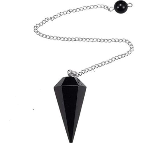 FYJS Unique Silver Plated Chain Pendulum Hexagon Pyramid Black Agates Pendant Ethnic Jewelry