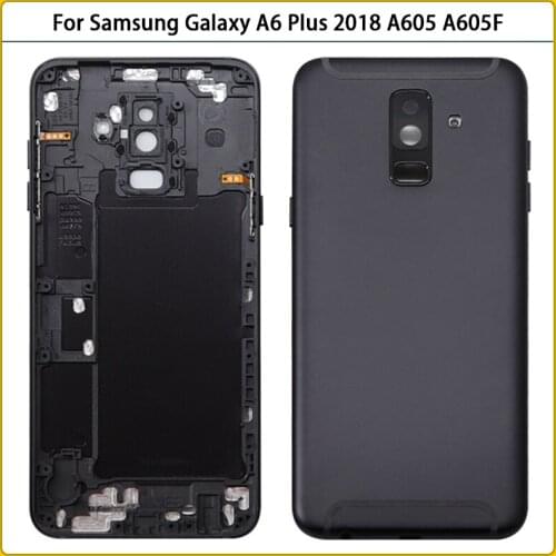 Rear Housing Case For Samsung Galaxy A6 Plus 2018 A6+ A605 A605F Metal Middle Frame Battery Back Cover Camera Lens Side Buttons