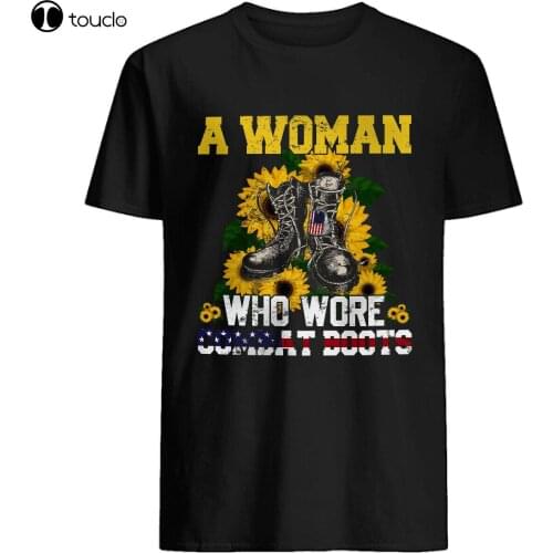 A Woman Who Wore Combat Boots Cool Veteran Sunflower Lover T-Shirt