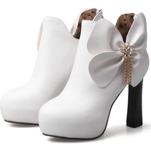 Big Size 10 boots women shoes ankle boots for women ladies boots shoes woman winter Plain bow with round head