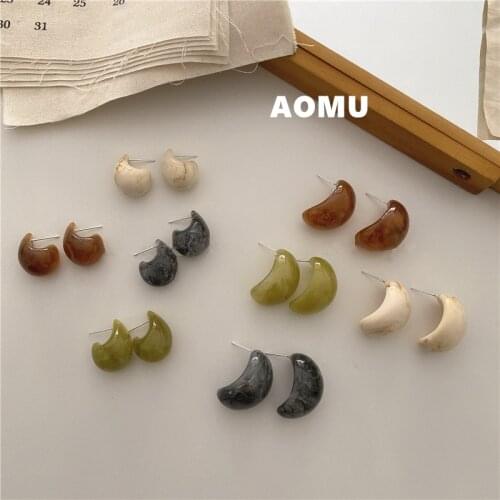 AOMU 2020 New Trendy Korean Candy Colorful Resin Geometric Waterdrop Retro Earrings for Women Autumn Winter Daily Jewelry Gift
