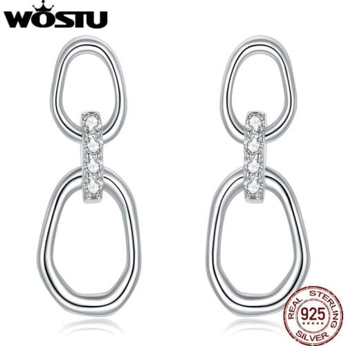 Wostu New Drop Earrings 925 Sterling Silver Geometric Ear Buckles For Women Party Engagement Fine Jewelry Gift DXE1016