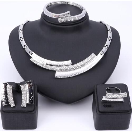 Women Jewelry Choker Necklaces Sets Bangle Rings Earring Wedding Party Bridal Accessories Set Fashion Crystal Costume