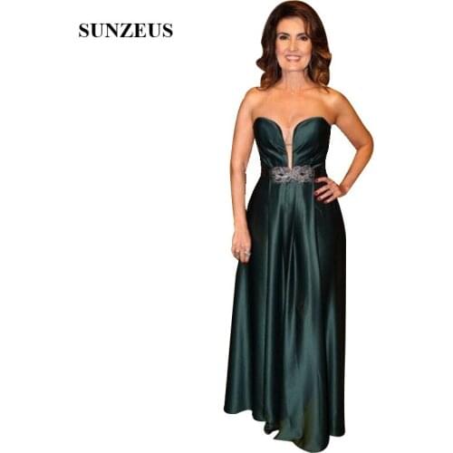 Strapless Sweetheart Simple Satin Mother Of The Bride Dress With Beads Floor Length Long Women Party Dress Wedding