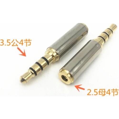 2pcs Gold 3.5 mm Male to 2.5 mm Female audio Stereo Adapter Plug Converter Headphone jack plug 4pin 4 poles