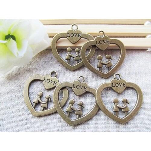 20pcs Antique Silver tone/Antique bronze Couple Love Boy/Girl Heart Connector Pendant Charm Finding,DIY Accessory Jewellry