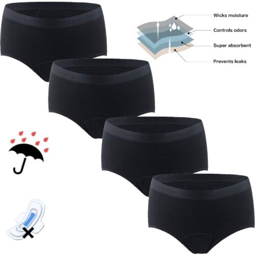 4pcs/lot Menstrual Period Panties Bamboo Fiber Cotton 4-Layer Leakproof Underwear For Female Incontinence Absorbent Briefs