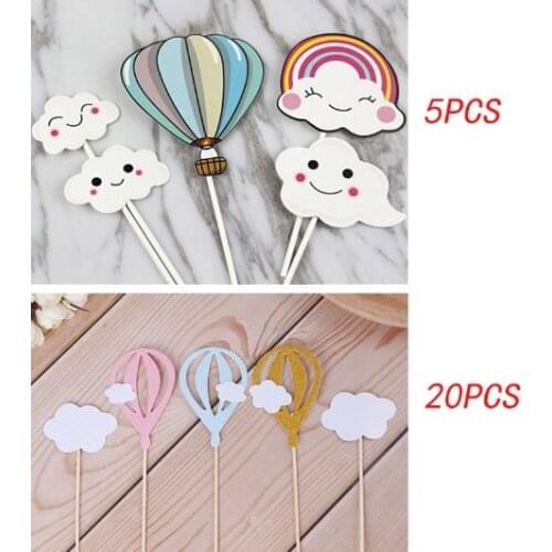 5/20pcs Novelty Cloud Colorful Hot Air Balloon Topper Baby Shower For Girls Birthday Cake Toppers Party Decoration
