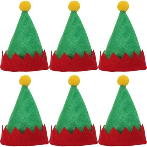 6pcs Mini Christmas Elf Caps Design Lollipop Hats Decors Nonwoven Candy Packing Hats Christmas Supplies for Home Shop Store