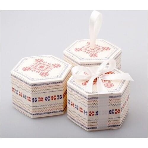 7X14X9cm Hexagon Snow printed flower Abstract patterns small Cake box gift box, muffin box biscuits box 14cm fast shipping