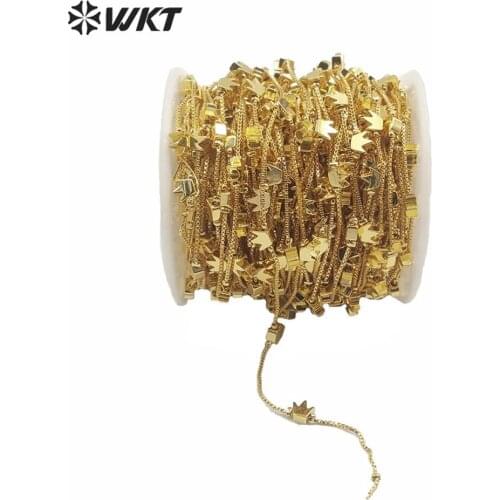 WT-BC134 Fashion 18k gold electroplated no fade jewelry findings chain necklace making diy brass chain with crown charm chain