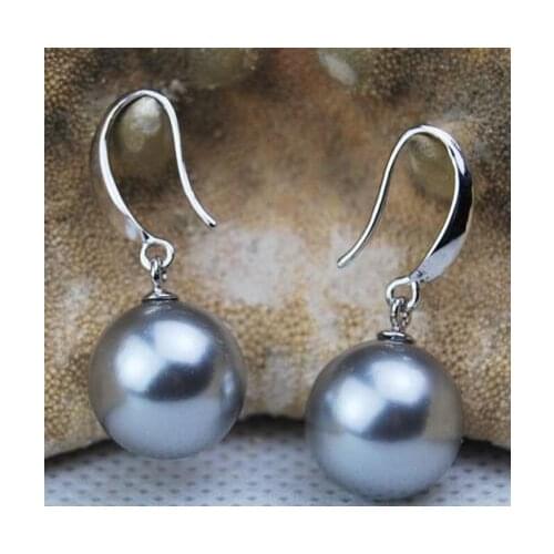 Free shipping >>>>noble jewelry Beautiful 925 AAA+ 9-10mm Gray White Pearl Earring