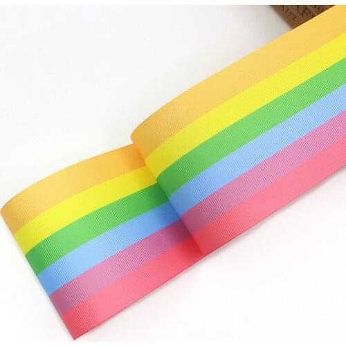 I-191002-2291,3‘’ 75mm,5 yards Rainbow gradient Thermal transfer Printed grosgrain Ribbons,bow cap accessories and decorations